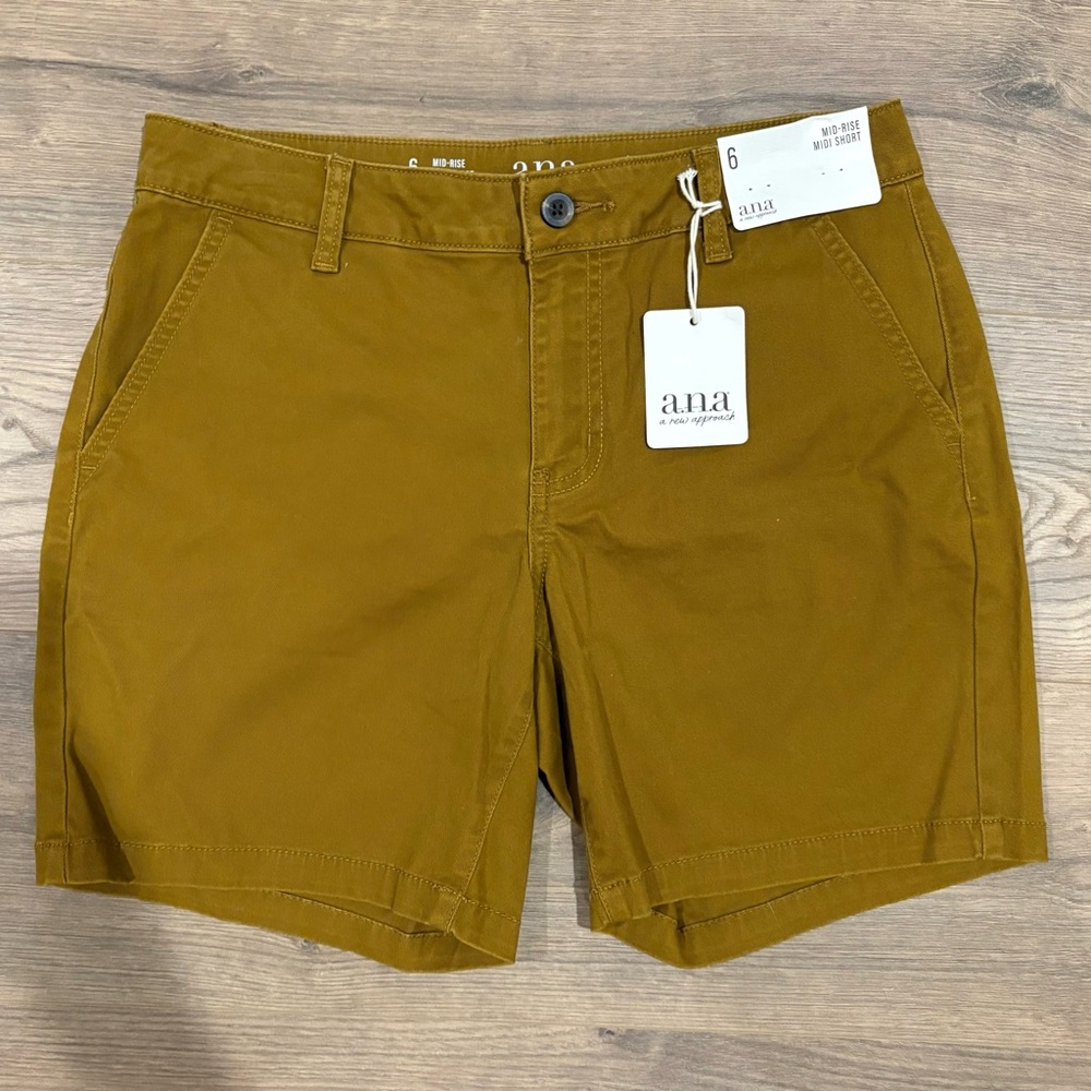 a.n.a Women Mustard Flat Front Chino Shorts